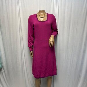 Sabie Knit Dress Womens Size Large Square Neckline Fuchsia Long Sleeve NEW